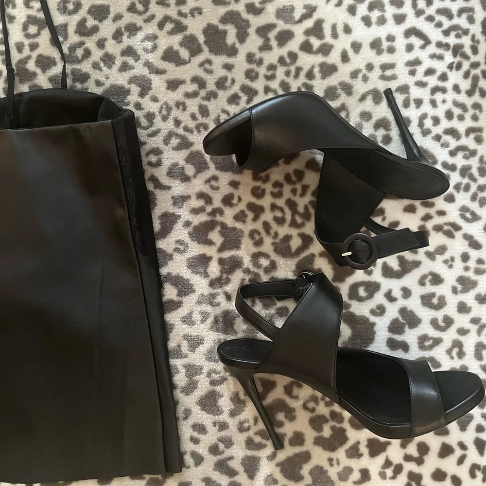 BLACK FAUX LEATHER LACE THIN STRAP TOP - Picture 3 of 8